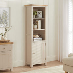 The Furniture Market Marbury Putty Grey Painted Tall Narrow Bookcase With 1 Door Cupboard