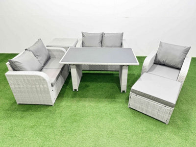 Fimous Rattan Sofa Outdoor Furniture With Dining Table,side Table,love Sofa,big Stool Patio Furniture Light Grey 6 Seater - image 1