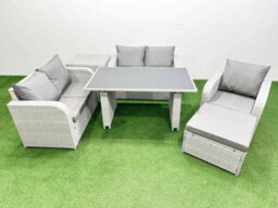 Fimous Rattan Sofa Outdoor Furniture With Dining Table,side Table,love Sofa,big Stool Patio Furniture Light Grey 6 Seater