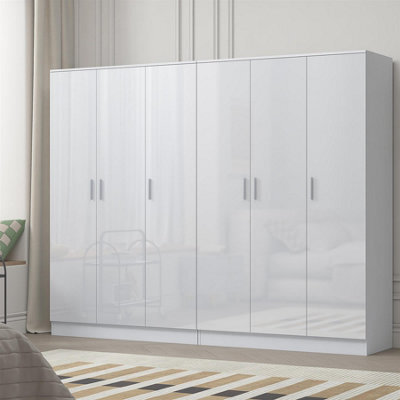 Reflect 2Pc Wardrobe Bundle - 3 Door Plain + 3 Door Plain - White Gloss & Matt White - H: 180Cm X W: 224Cm X D: 47Cm - image 1