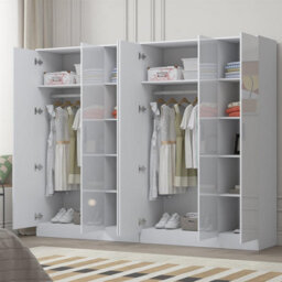 Reflect 2Pc Wardrobe Bundle - 3 Door Plain + 3 Door Plain - White Gloss & Matt White - H: 180Cm X W: 224Cm X D: 47Cm - thumbnail 2