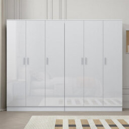 Reflect 2Pc Wardrobe Bundle - 3 Door Plain + 3 Door Plain - White Gloss & Matt White - H: 180Cm X W: 224Cm X D: 47Cm - thumbnail 3