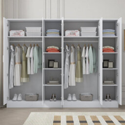 Reflect 2Pc Wardrobe Bundle - 3 Door Plain + 3 Door Plain - White Gloss & Matt White - H: 180Cm X W: 224Cm X D: 47Cm - thumbnail 4