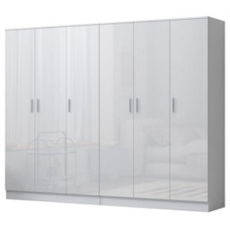 Reflect 2Pc Wardrobe Bundle - 3 Door Plain + 3 Door Plain - White Gloss & Matt White - H: 180Cm X W: 224Cm X D: 47Cm - thumbnail 5