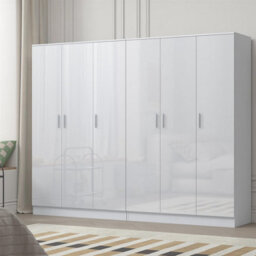 Reflect 2Pc Wardrobe Bundle - 3 Door Plain + 3 Door Plain - White Gloss & Matt White - H: 180Cm X W: 224Cm X D: 47Cm - thumbnail 1