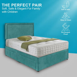 Dining Tables Seoul Matching Headboard Divan Set, 2 Drawer On Same Side With Sprung 1500 Comfort Mattress - Plush Velvet Duck Egg - Double - thumbnail 2