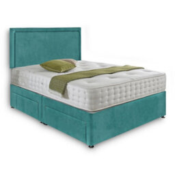 Dining Tables Seoul Matching Headboard Divan Set, 2 Drawer On Same Side With Sprung 1500 Comfort Mattress - Plush Velvet Duck Egg - Double - thumbnail 4