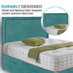 Dining Tables Seoul Matching Headboard Divan Set, 2 Drawer On Same Side With Sprung 1500 Comfort Mattress - Plush Velvet Duck Egg - Double - thumbnail 3