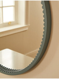 Biznest Classic Round Wall Mounted Mirror Ribbed Bordered Green Finish Wooden Frame Circular Design Glass Construction 60 Cm Dia . - thumbnail 2