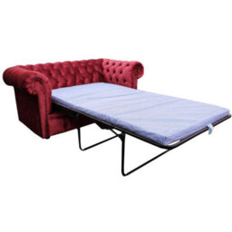 Chesterfield Genuine 2 Seater Sofa Bed Modena Pillarbox Red Velvet Fabric In Classic Style - thumbnail 2