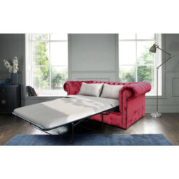 Chesterfield Genuine 2 Seater Sofa Bed Modena Pillarbox Red Velvet Fabric In Classic Style - thumbnail 1