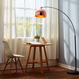 Teamson Home Arc Curved Standing Floor Lamp With Bell Shade & Marble Base - Rose Gold/black Marble - thumbnail 3