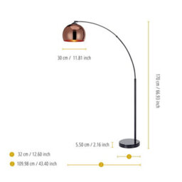 Teamson Home Arc Curved Standing Floor Lamp With Bell Shade & Marble Base - Rose Gold/black Marble - thumbnail 4