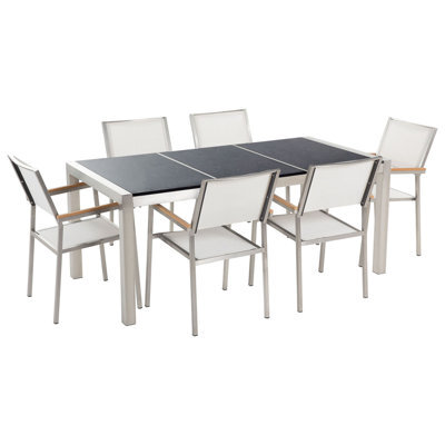 Beliani Grosseto 6 Seater Garden Dining Set Black/ White Granite Triple Plate Polished - image 1