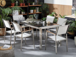 Beliani Grosseto 6 Seater Garden Dining Set Black/ White Granite Triple Plate Polished - thumbnail 2