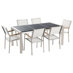 Beliani Grosseto 6 Seater Garden Dining Set Black/ White Granite Triple Plate Polished
