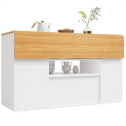 Abrihome Adjustable Kitchen Island With Bar Stools - Sideboard & Cabinet With 6 Drawers, Width 140-70Cm, White/black - thumbnail 9