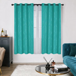 Deconovo Blackout Eyelet Curtains Thermal Insulated Silver Dotted Line Foil Printed Curtains W46 X L72 Inch Turquoise 2 Panels - thumbnail 3