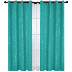 Deconovo Blackout Eyelet Curtains Thermal Insulated Silver Dotted Line Foil Printed Curtains W46 X L72 Inch Turquoise 2 Panels - thumbnail 2