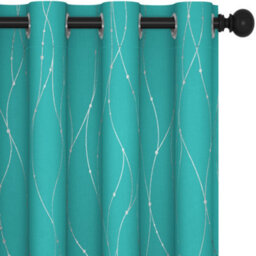 Deconovo Blackout Eyelet Curtains Thermal Insulated Silver Dotted Line Foil Printed Curtains W46 X L72 Inch Turquoise 2 Panels - thumbnail 1