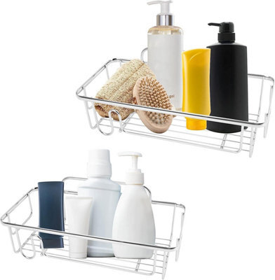 Mantraraj Flat Wall Shower Caddy Pack Of 2 Caddy Organiser Large And Small Wall Mounted Storage Basket For Shampoo Shower Gel - image 1