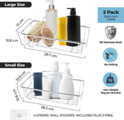Mantraraj Flat Wall Shower Caddy Pack Of 2 Caddy Organiser Large And Small Wall Mounted Storage Basket For Shampoo Shower Gel - thumbnail 2