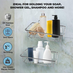 Mantraraj Flat Wall Shower Caddy Pack Of 2 Caddy Organiser Large And Small Wall Mounted Storage Basket For Shampoo Shower Gel - thumbnail 3