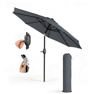 Keplin 2.7M Tilting Parasol Umbrella With Crank & Tilt, Steel Frame Sun Shade With Cover, 180G Uv-Resistant Polyester,  Grey - image 1
