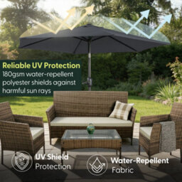 Keplin 2.7M Tilting Parasol Umbrella With Crank & Tilt, Steel Frame Sun Shade With Cover, 180G Uv-Resistant Polyester,  Grey - thumbnail 2