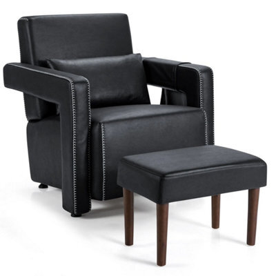 Modern Accent Chair With Ottoman Upholstered Black - image 1