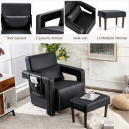 Modern Accent Chair With Ottoman Upholstered Black - thumbnail 3