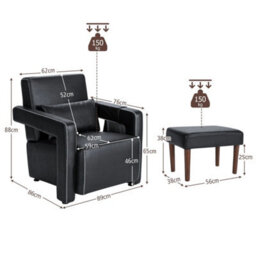 Modern Accent Chair With Ottoman Upholstered Black - thumbnail 2