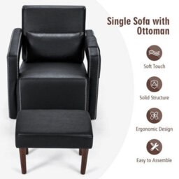 Modern Accent Chair With Ottoman Upholstered Black - thumbnail 5
