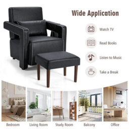Modern Accent Chair With Ottoman Upholstered Black - thumbnail 4