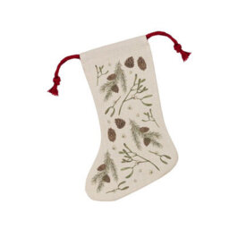 Purely Home Mistletoe & Pine Stocking - Novelty Xmas Gift/nature Decor With Red Drawstring Ties - thumbnail 2