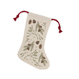 Purely Home Mistletoe & Pine Stocking - Novelty Xmas Gift/nature Decor With Red Drawstring Ties
