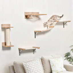 Pawhut 4Pc Wall-Mounted Cat Climbing Shelf Set With Scratching Post, Brown