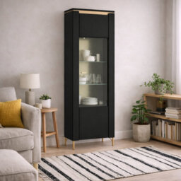 Wyld Haus Marslet Narrow Black And Gold Display Vitrin Cabinet 1 Door With Led Lights - thumbnail 1
