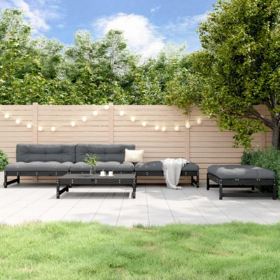 Berkfield 5 Piece Garden Lounge Set Black Solid Wood Pine - image 1