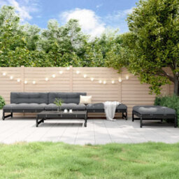 Berkfield 5 Piece Garden Lounge Set Black Solid Wood Pine - thumbnail 1
