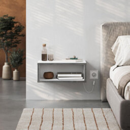 Decortie Brik Modern Floating Bedside Table Nightstand Wall-Mounted Led Lights 45Cm White, Retro Grey Bedroom - thumbnail 6