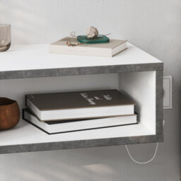 Decortie Brik Modern Floating Bedside Table Nightstand Wall-Mounted Led Lights 45Cm White, Retro Grey Bedroom - thumbnail 5