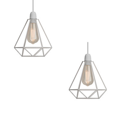 2 Pack Of White Style Metal Basket Bird Cage Geometric Ceiling Pendant Light Shades, Open Wire Frame Vintage Bulb Guards(2 Pack) - image 1