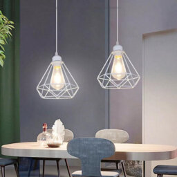 2 Pack Of White Style Metal Basket Bird Cage Geometric Ceiling Pendant Light Shades, Open Wire Frame Vintage Bulb Guards(2 Pack) - thumbnail 5