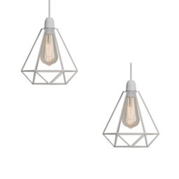2 Pack Of White Style Metal Basket Bird Cage Geometric Ceiling Pendant Light Shades, Open Wire Frame Vintage Bulb Guards(2 Pack) - thumbnail 1