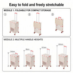 Breeins Beige White 2-Tier Folding 72L Plastic Shopping Trolley Cart With Wheels - thumbnail 4