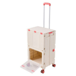 Breeins Beige White 2-Tier Folding 72L Plastic Shopping Trolley Cart With Wheels - thumbnail 6