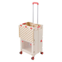 Breeins Beige White 2-Tier Folding 72L Plastic Shopping Trolley Cart With Wheels - thumbnail 5