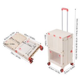 Breeins Beige White 2-Tier Folding 72L Plastic Shopping Trolley Cart With Wheels - thumbnail 9