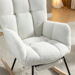 Abrihome New Modern Teddy Fabric Tufted Upholstered Rocking Chair With Pull-Out Footrest, White  - thumbnail 2